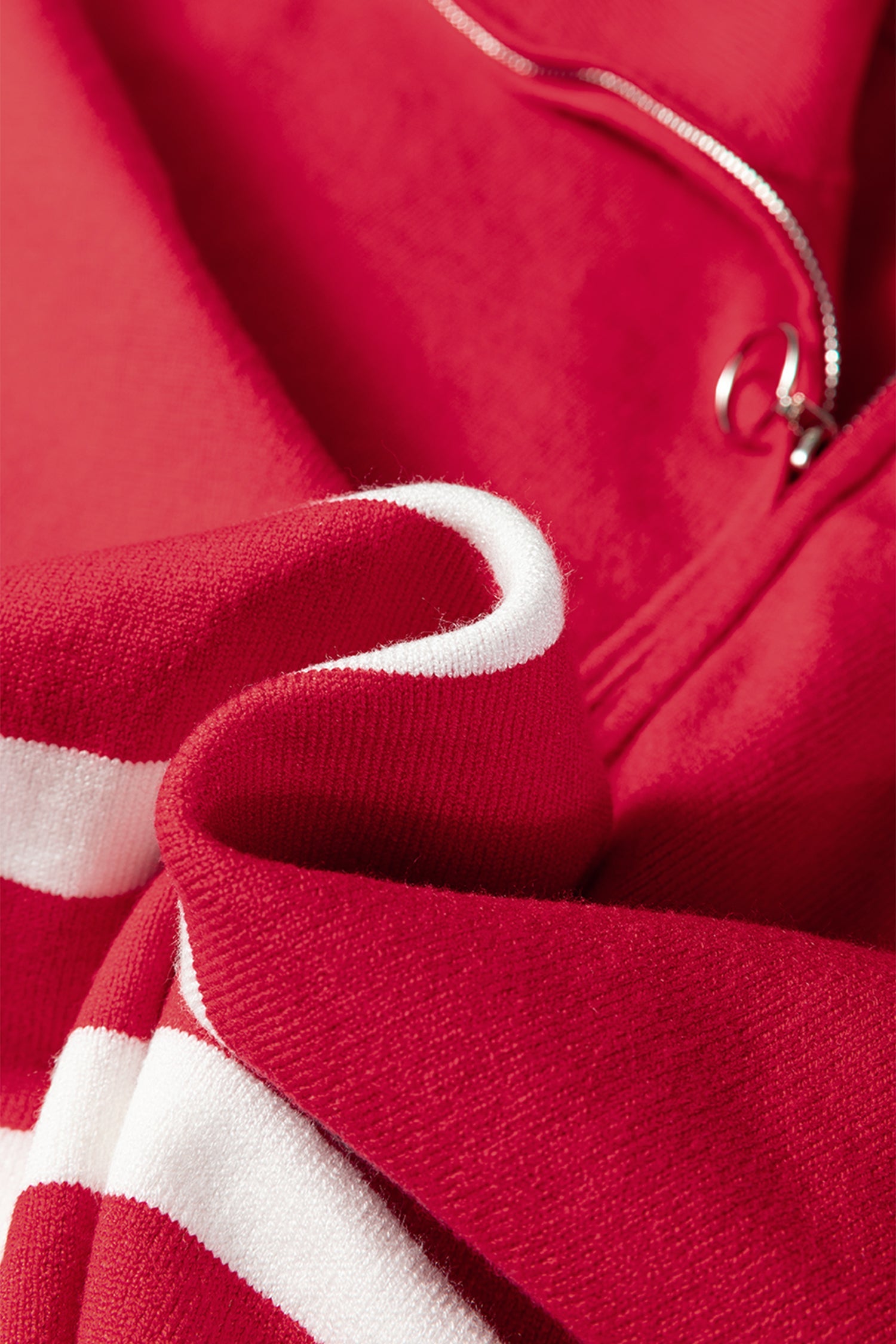 Fiery Red Quarter Zip Striped Detail Short Sleeve Sweater Dear-Lover Dropshipping