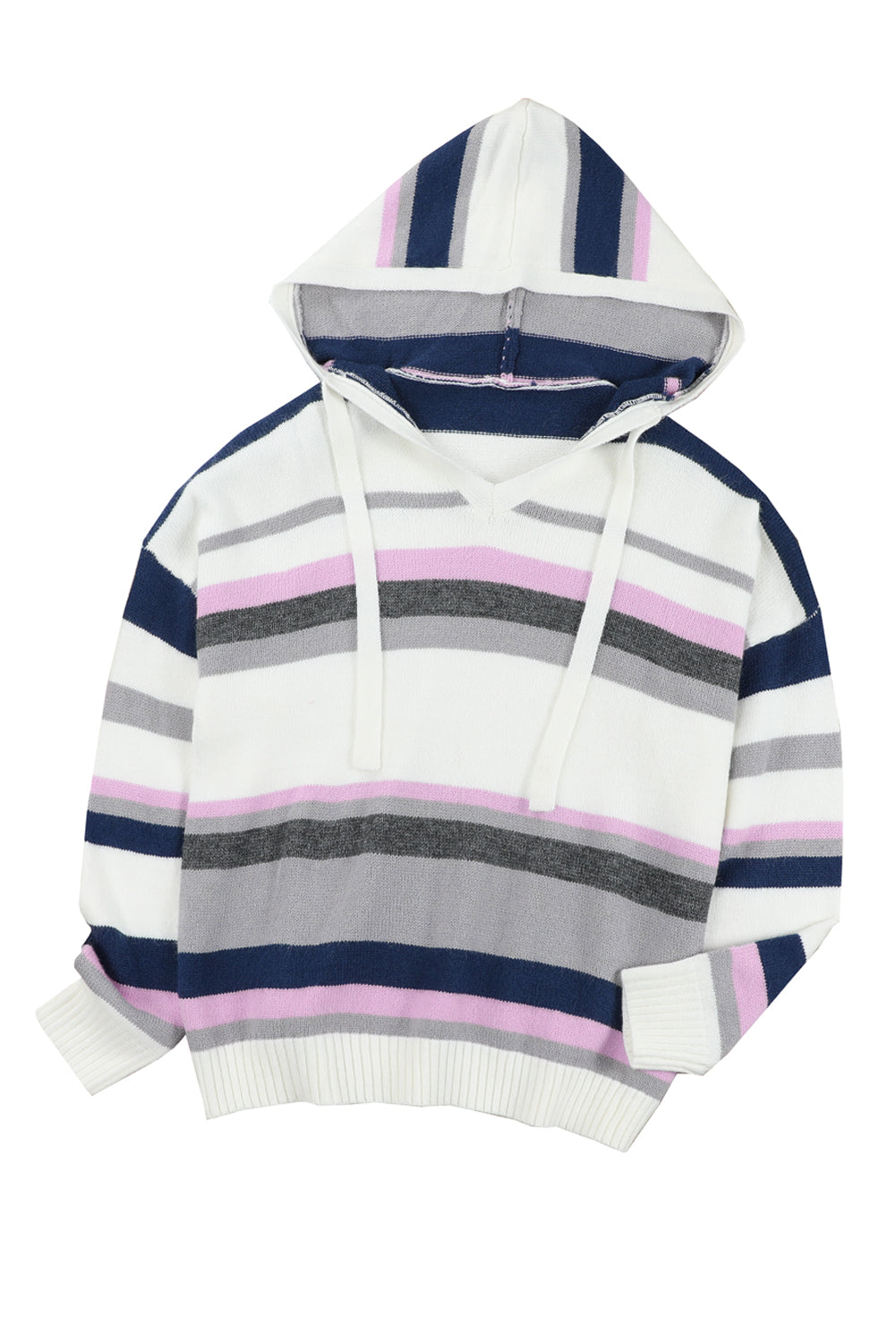 Cozy Plus Size Hooded Striped Knit Sweater