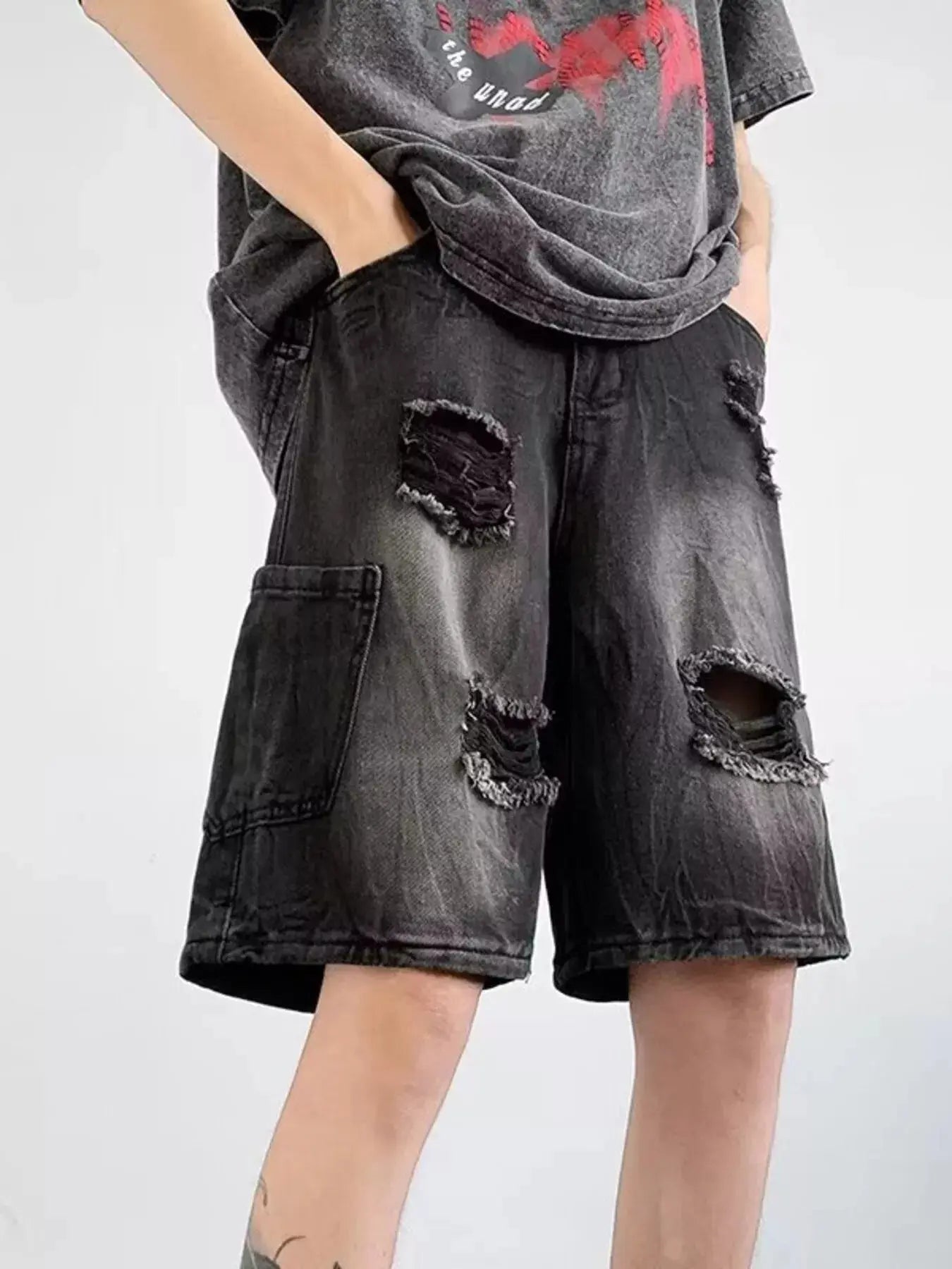 Men's Plus Size Distressed Wide Leg Denim Shorts Simply Love