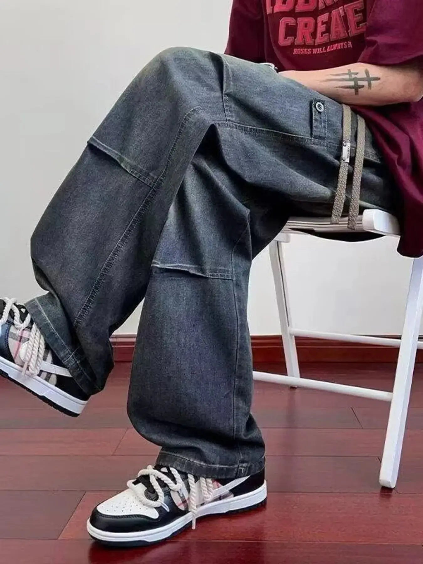 Men's Oversized Wide Leg Denim Jeans With Cargo Pockets Plus Size Simply Love