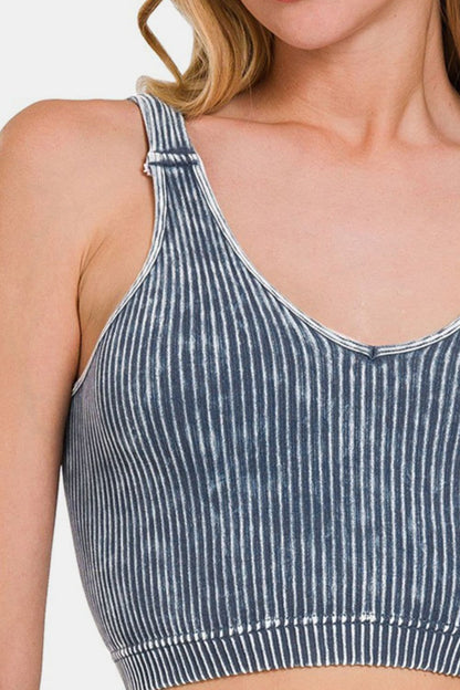 Zenana Washed Ribbed Cropped V-Neck Tank.