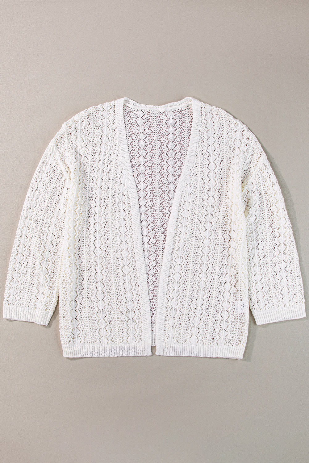 Chic white knit cardigan with hollow out details and drop shoulder design