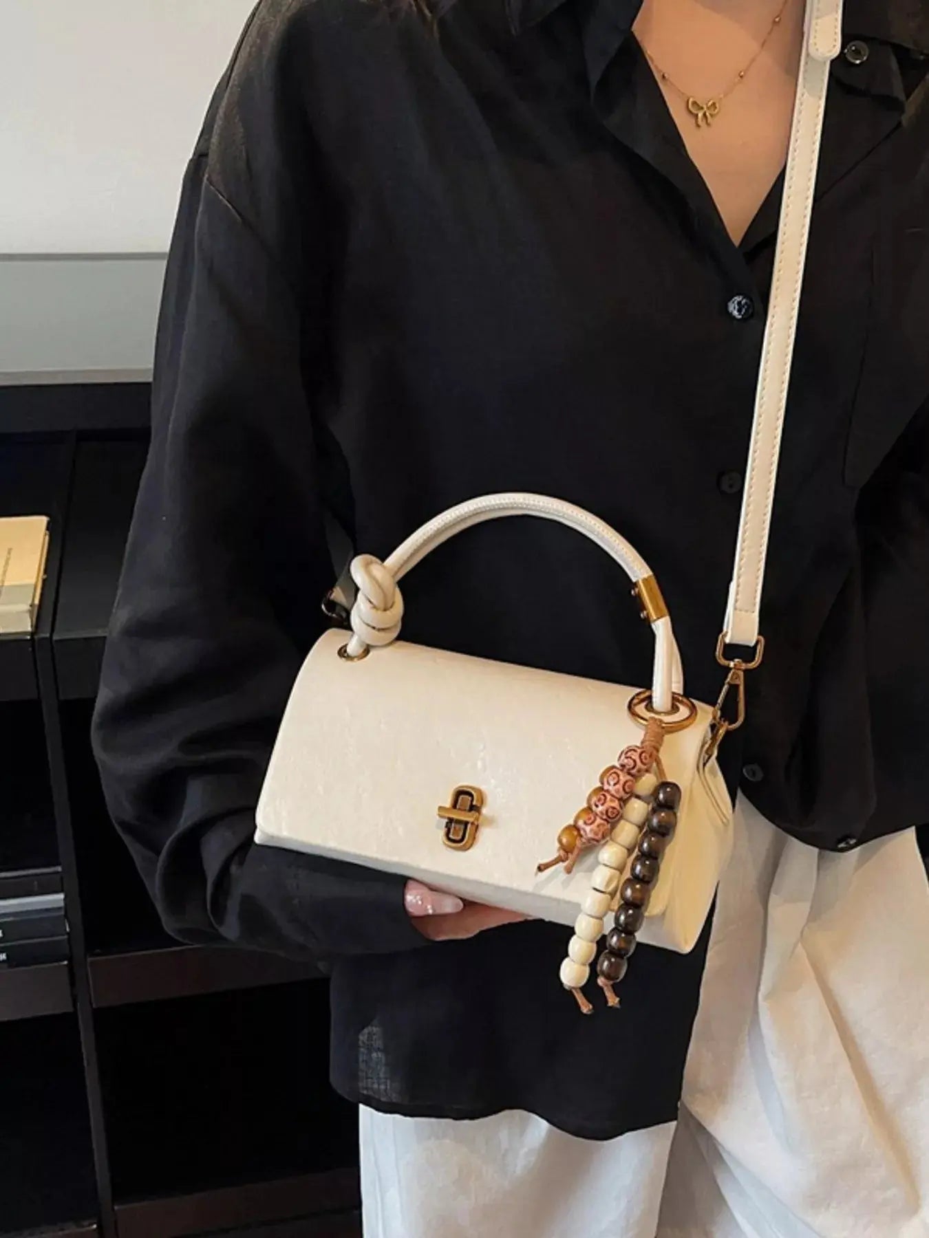 Leather Crossbody Bag with Bead Charm Simply Love