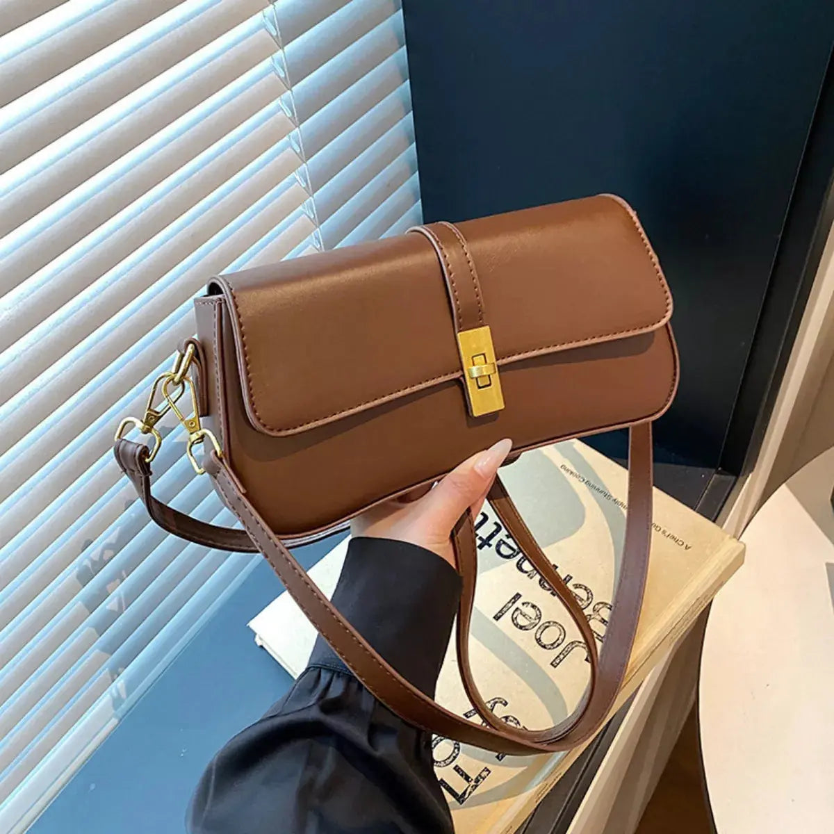 Rectangular Crossbody Bag with Golden Buckle Simply Love