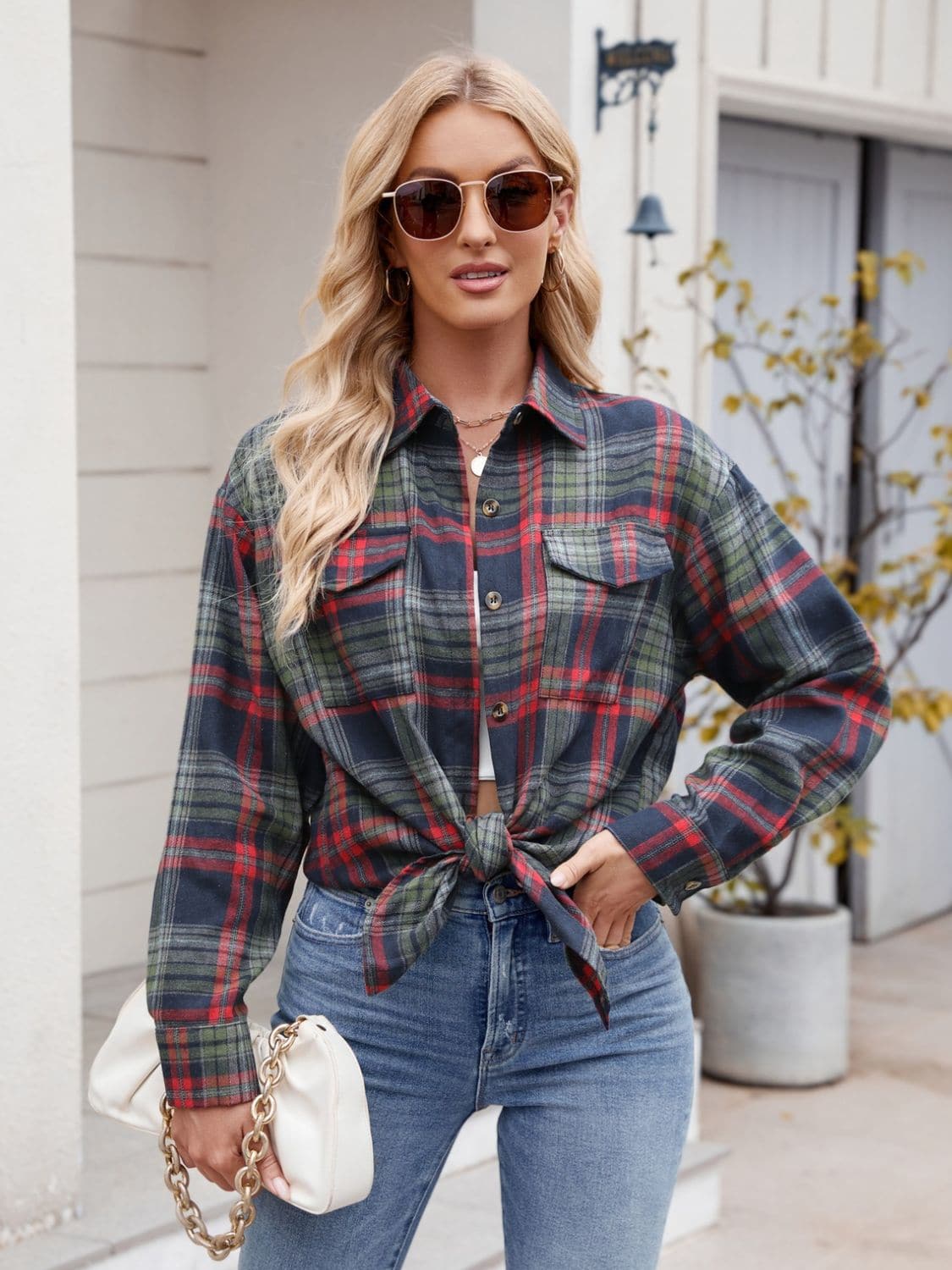 Plaid Button Up Long Sleeve Shirt.