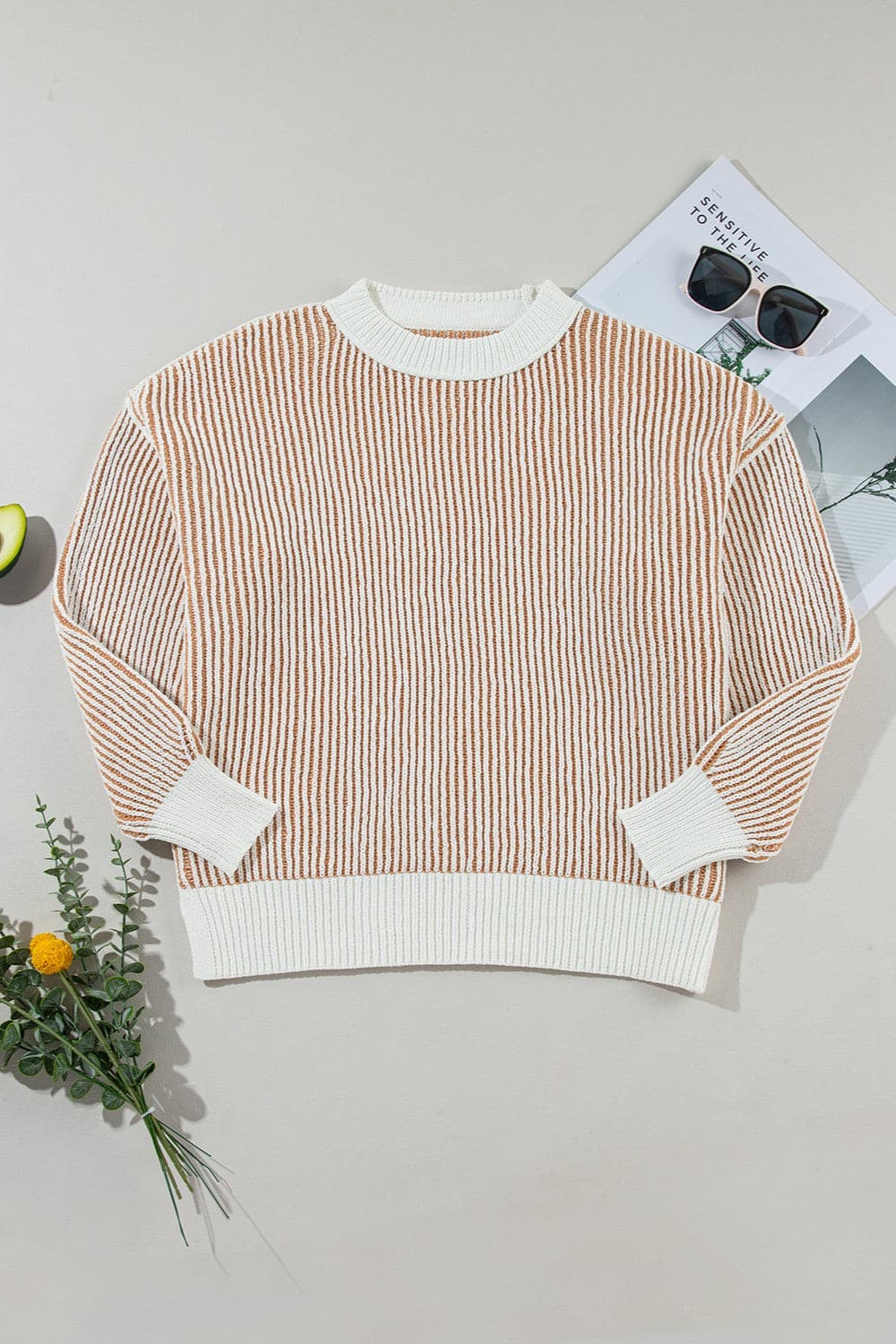 Round Neck Dropped Shoulder Sweater.