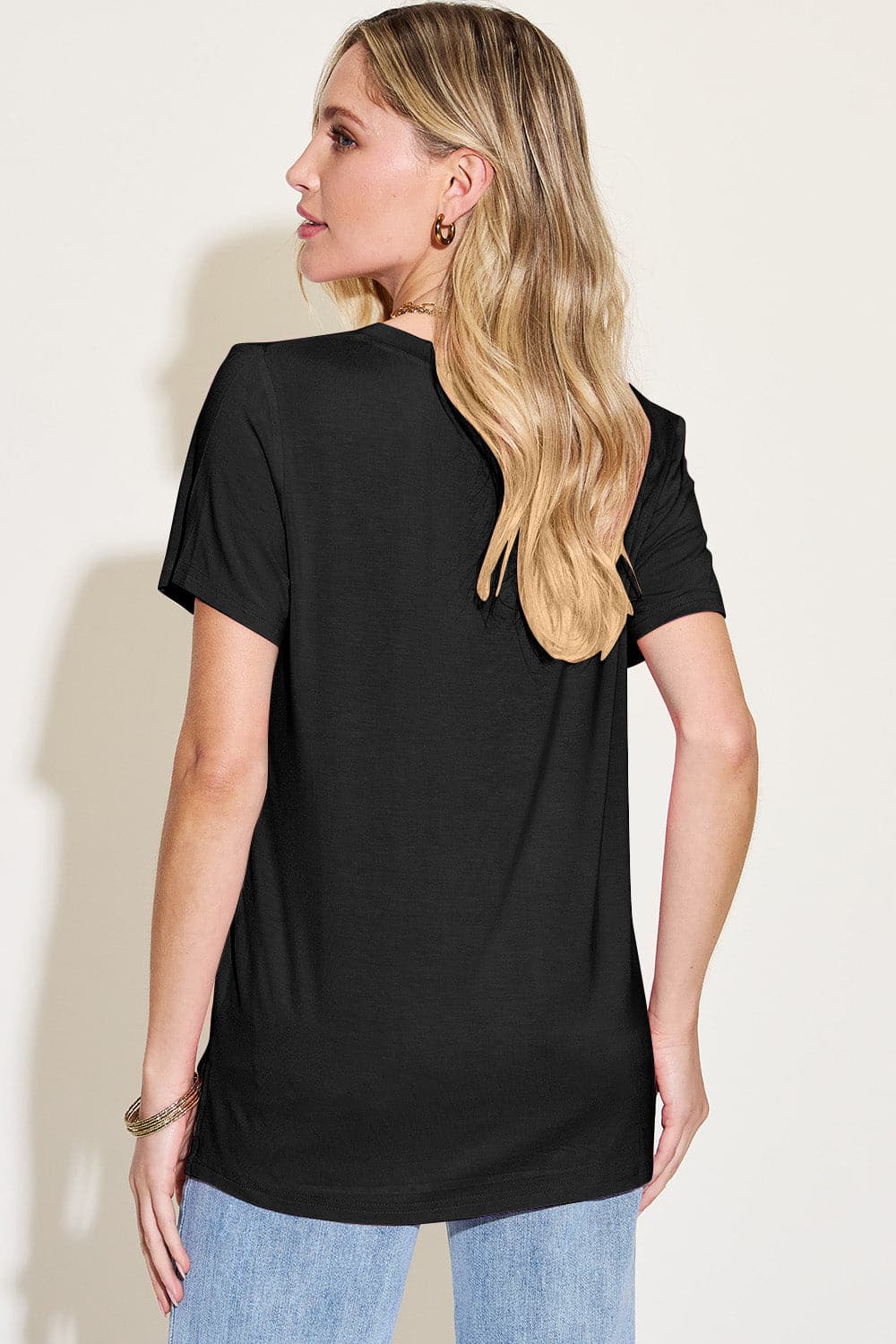 Basic Bae Bamboo Full Size V-Neck High-Low T-Shirt.