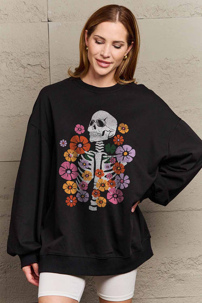 Floral skeleton graphic sweatshirt by Simply Love