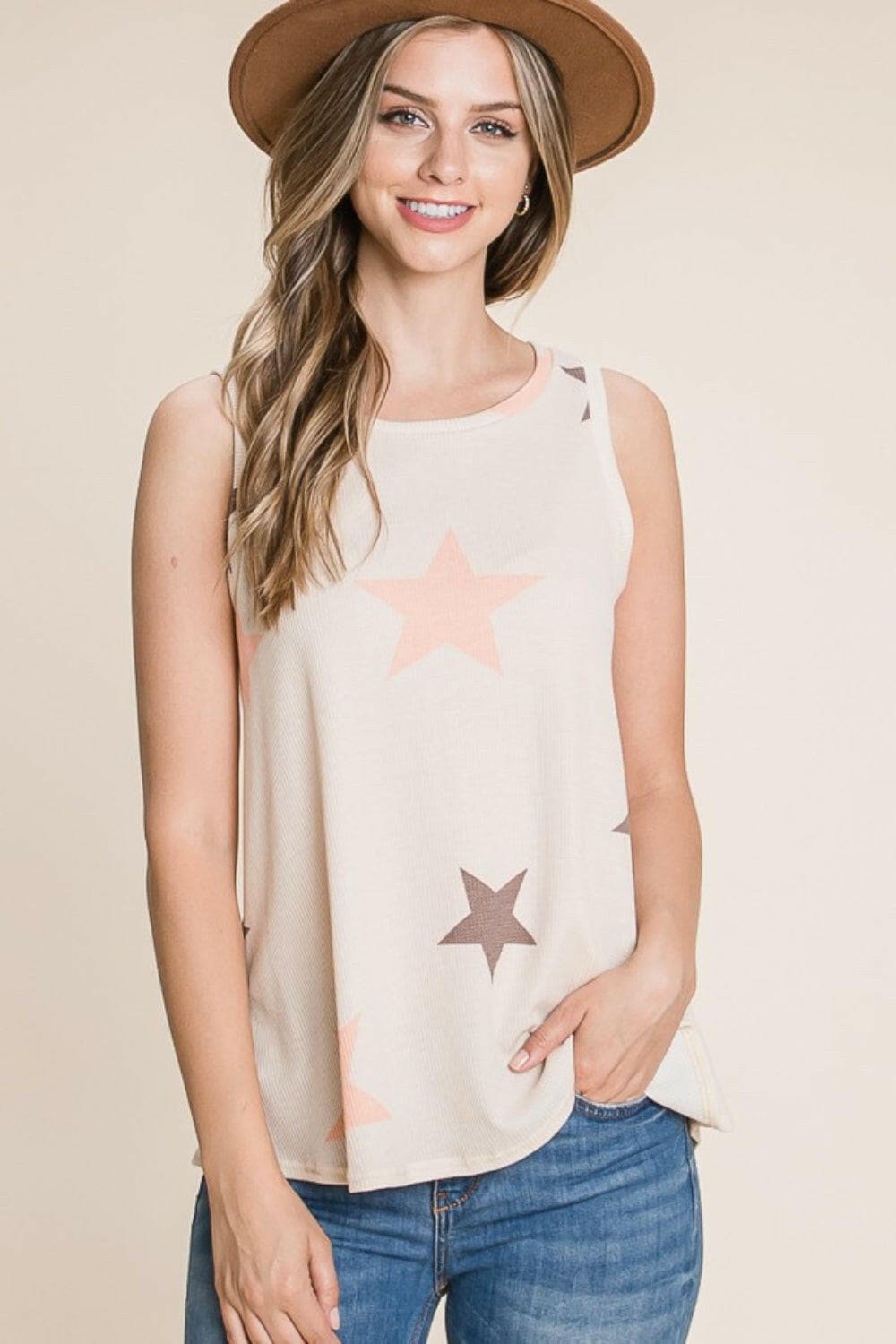 BOMBOM Star Print Round Neck Tank.