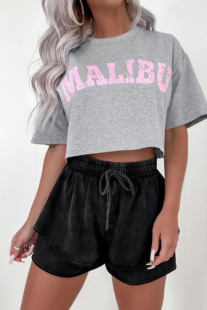 Chic Black Mineral Wash High-Waisted French Terry Casual Shorts