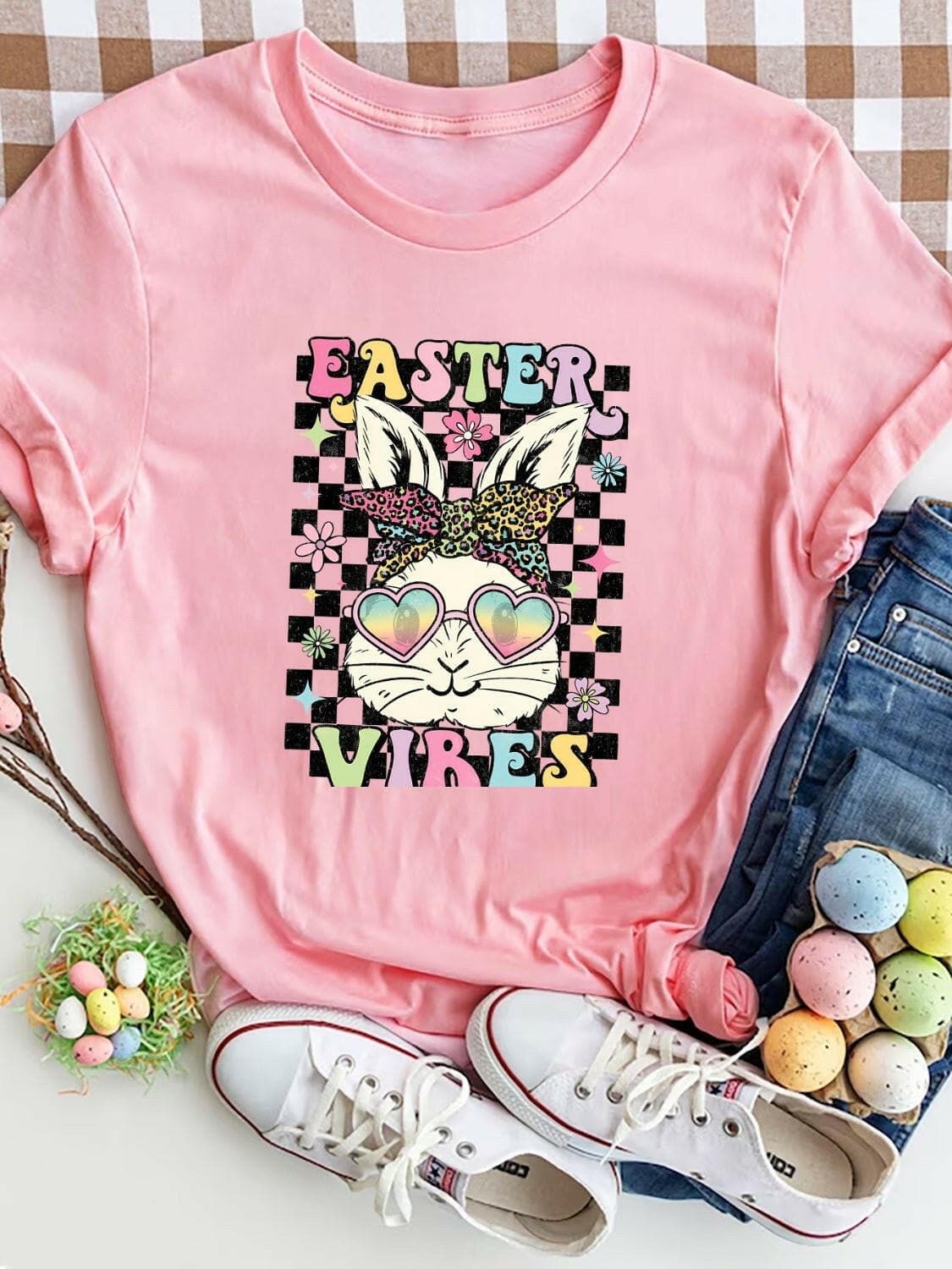 EASTER VIBES Round Neck Short Sleeve T-Shirt - Love Salve