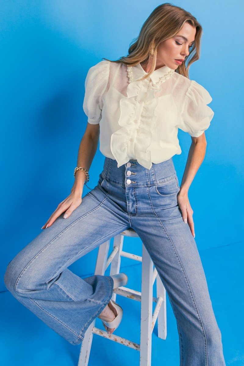 EASY ESSENTIAL IVORY WOVEN TOP - Love Salve