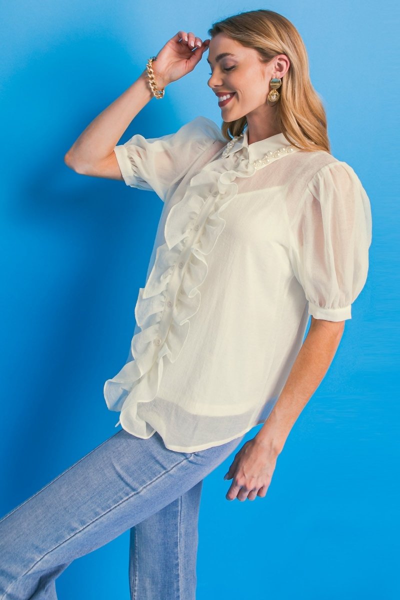 EASY ESSENTIAL IVORY WOVEN TOP - Love Salve