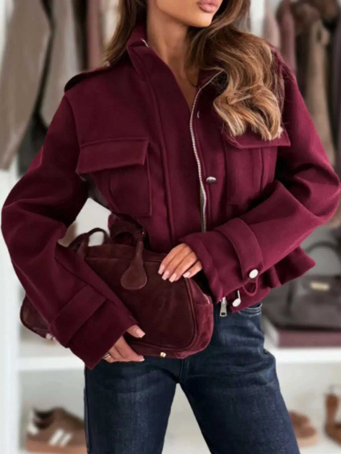 Drawstring Button-Up Casual Jacket Simply Love