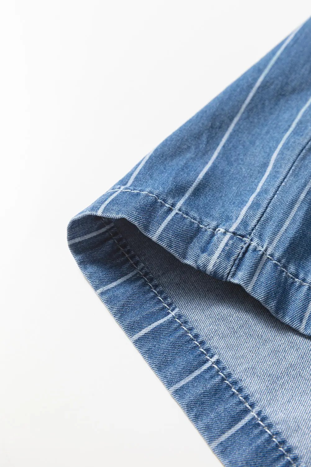 Premium Blue Stripe Chambray Wide Leg Tied Elastic Waist Trousers Dear-Lover Dropshipping