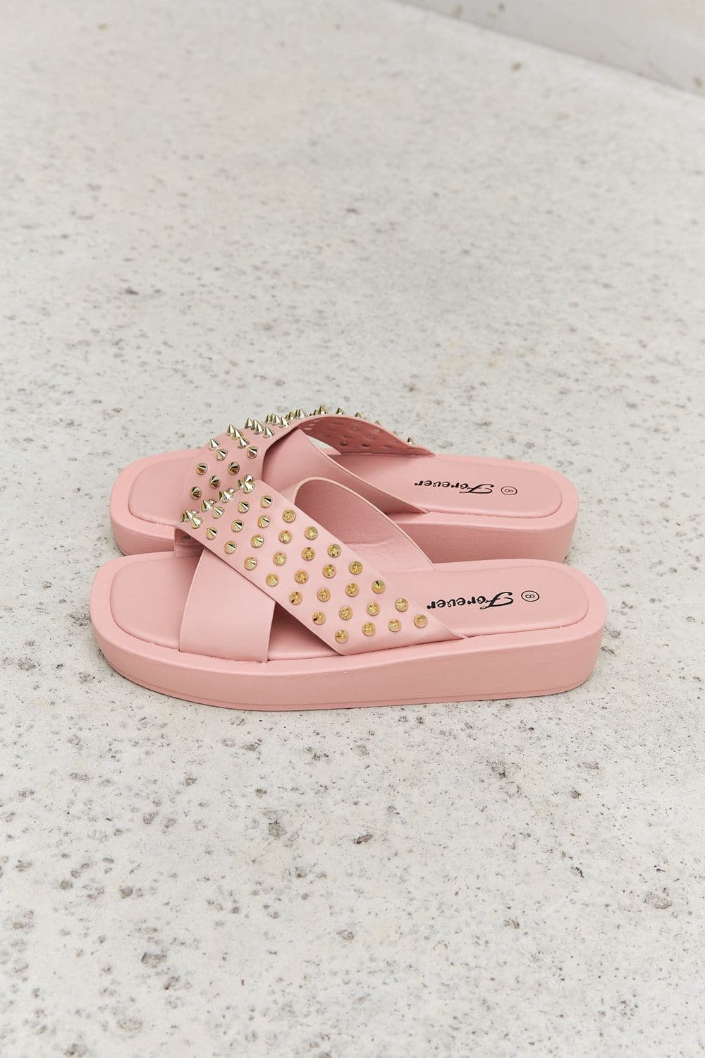 Forever Link Studded Cross Strap Sandals in Blush.