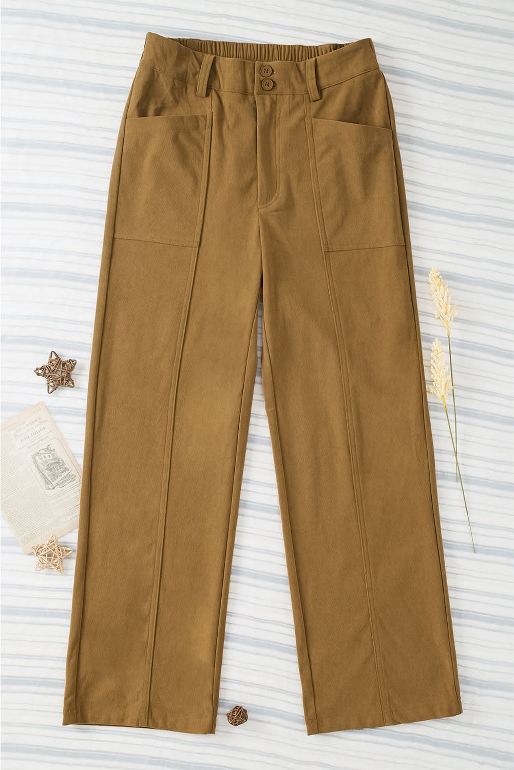 Comfort Fit Straight Leg Trousers with Elastic Waist