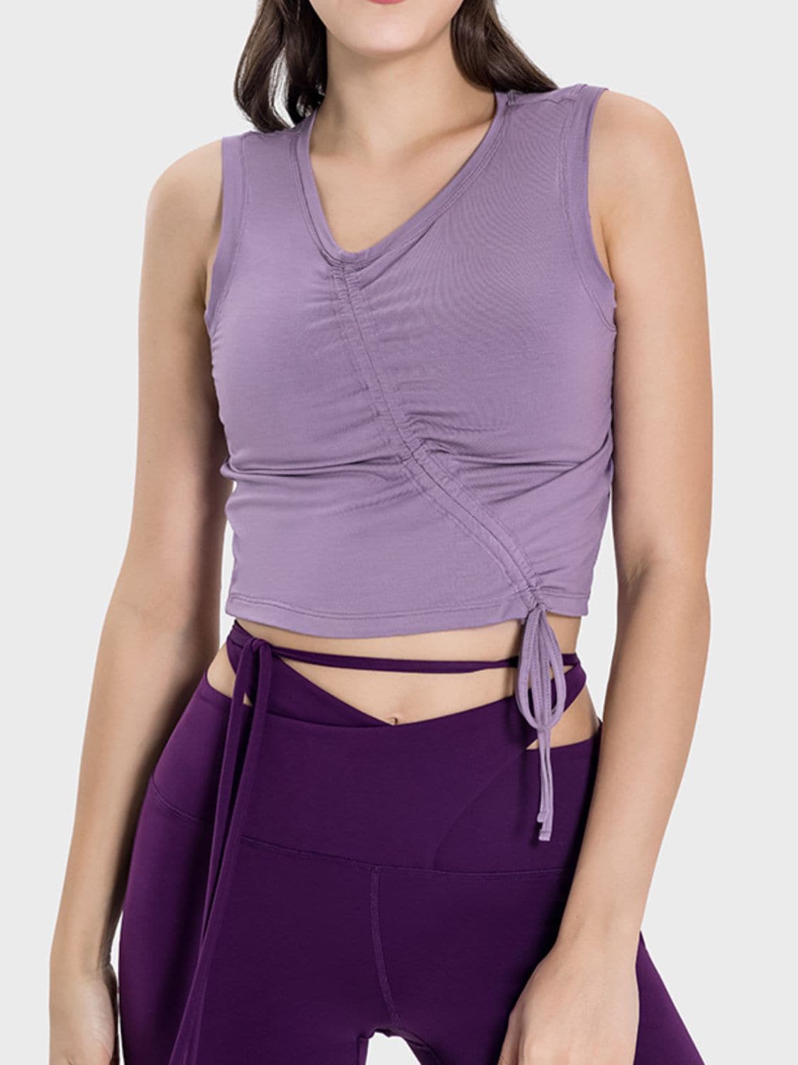 Drawstring Ruched Wide Strap Active Tank.