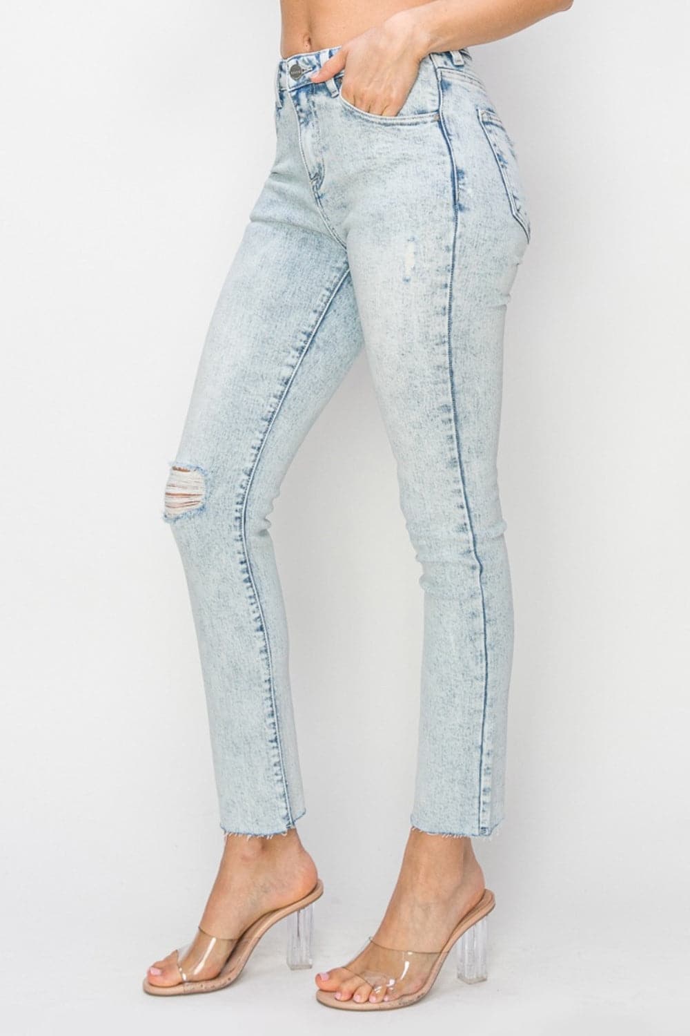 Risen Full Size High Rise Distressed Skinny Jeans.