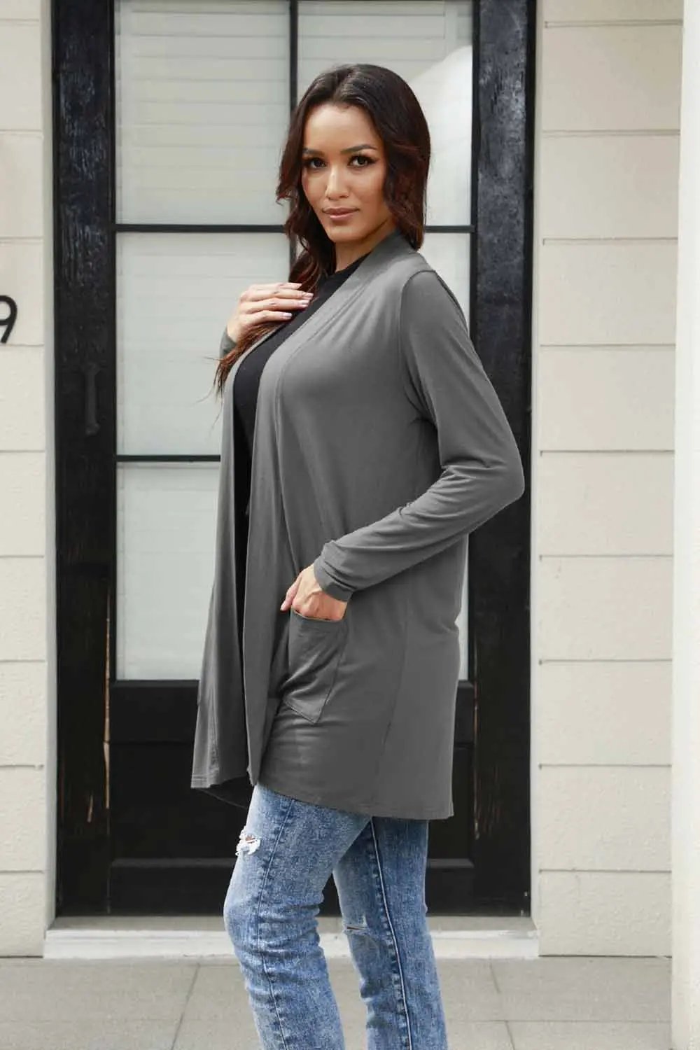 Basic Bae Full Size Open Front Long Sleeve Cardigan with Pockets - Love Salve