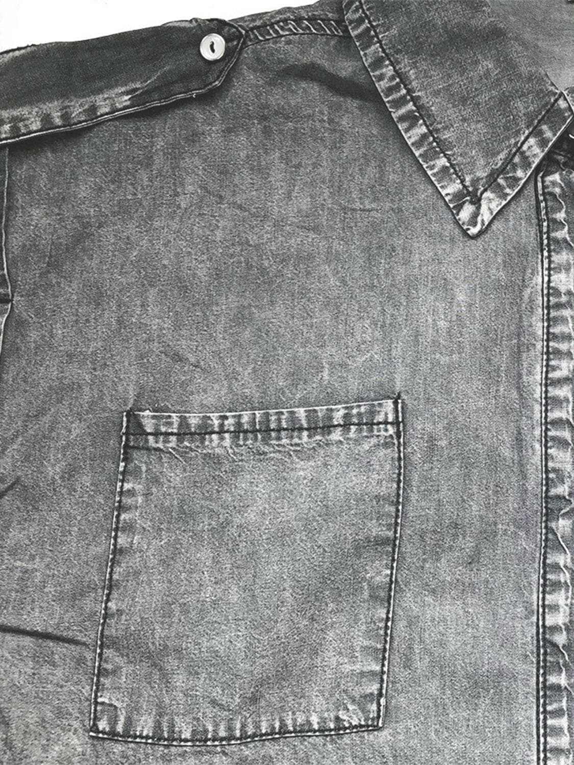 Chic denim collared top, cap sleeves - Love Salve 