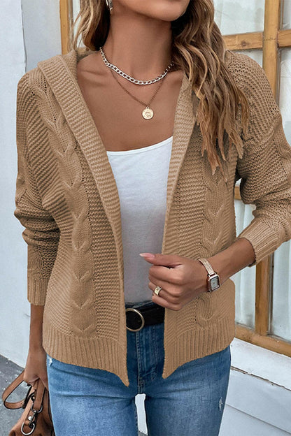 Cable-Knit Dropped Shoulder Hooded Cardigan.