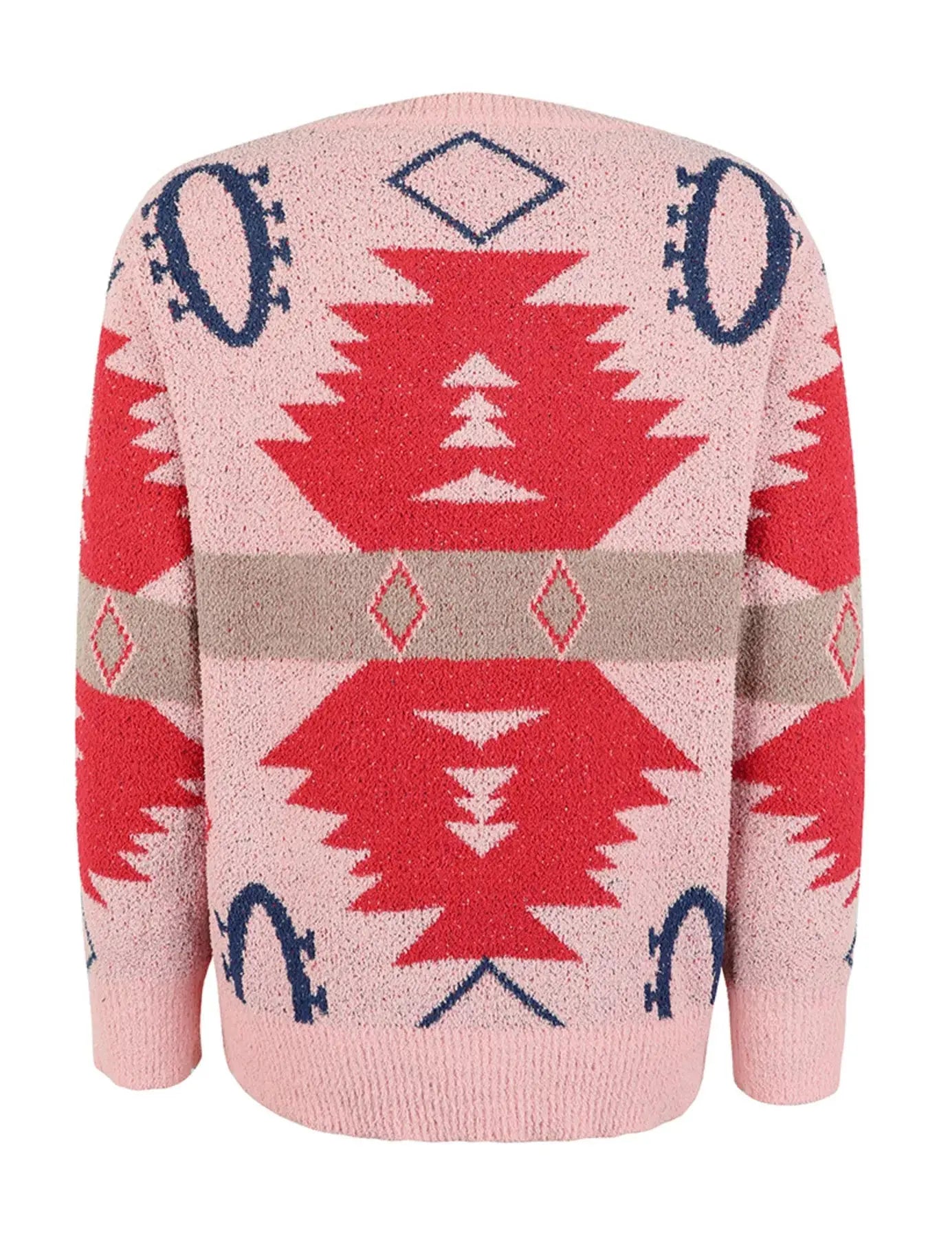 Geometric Round Neck Long Sleeve Sweater Simply Love