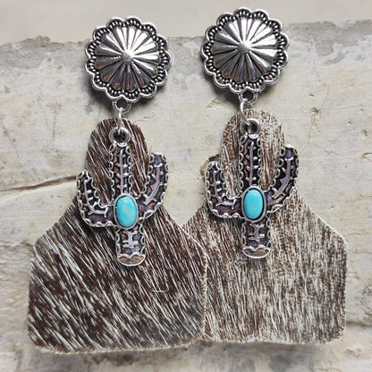 Turquoise-inspired alloy cactus earrings for a western flair