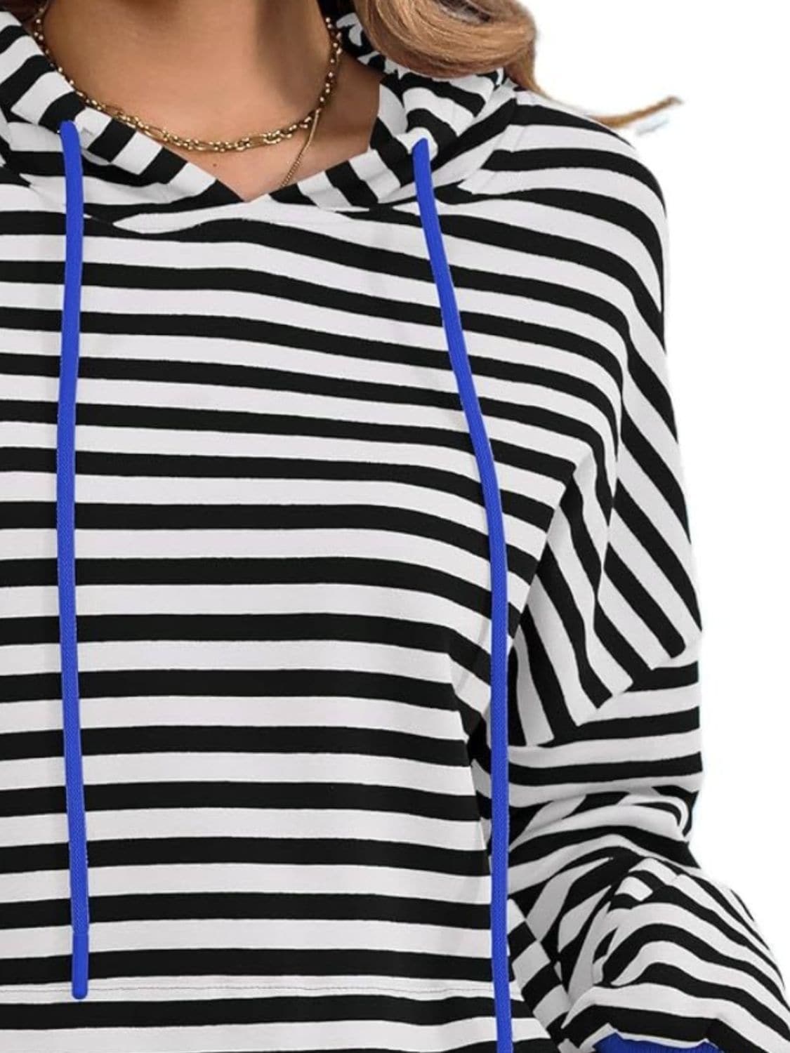 Drawstring Striped Long Sleeve Hoodie.