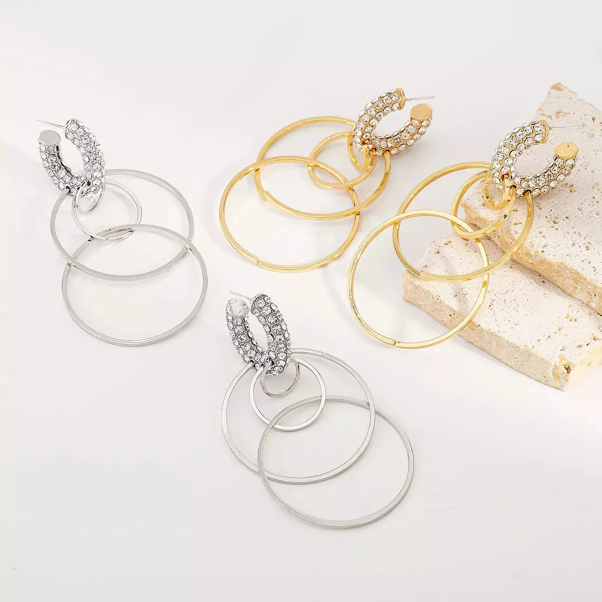 Rhinestone Hoop Dangle Earrings Simply Love