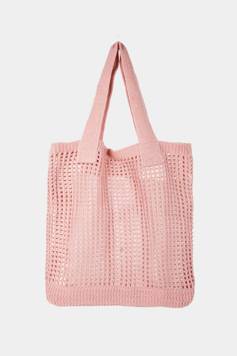 Fame Pointelle Knit Crochet Tote Bag.