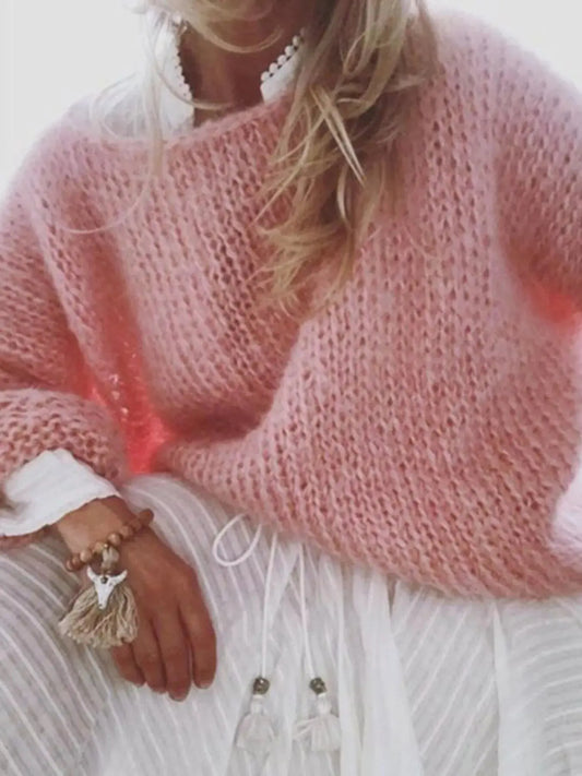 Fuzzy Round Neck Sweater Simply Love
