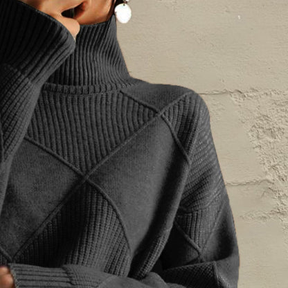 Geometric Turtleneck Long Sleeve Sweater.