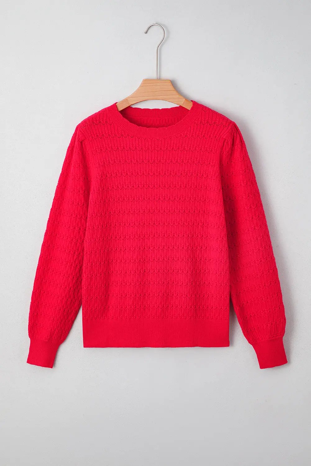 Fiery Red Trendy Print Knit Ribbed Cuffs Crew Neck Sweater Dear-Lover Dropshipping