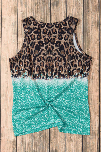 Leopard Geometric Round Neck Tank.