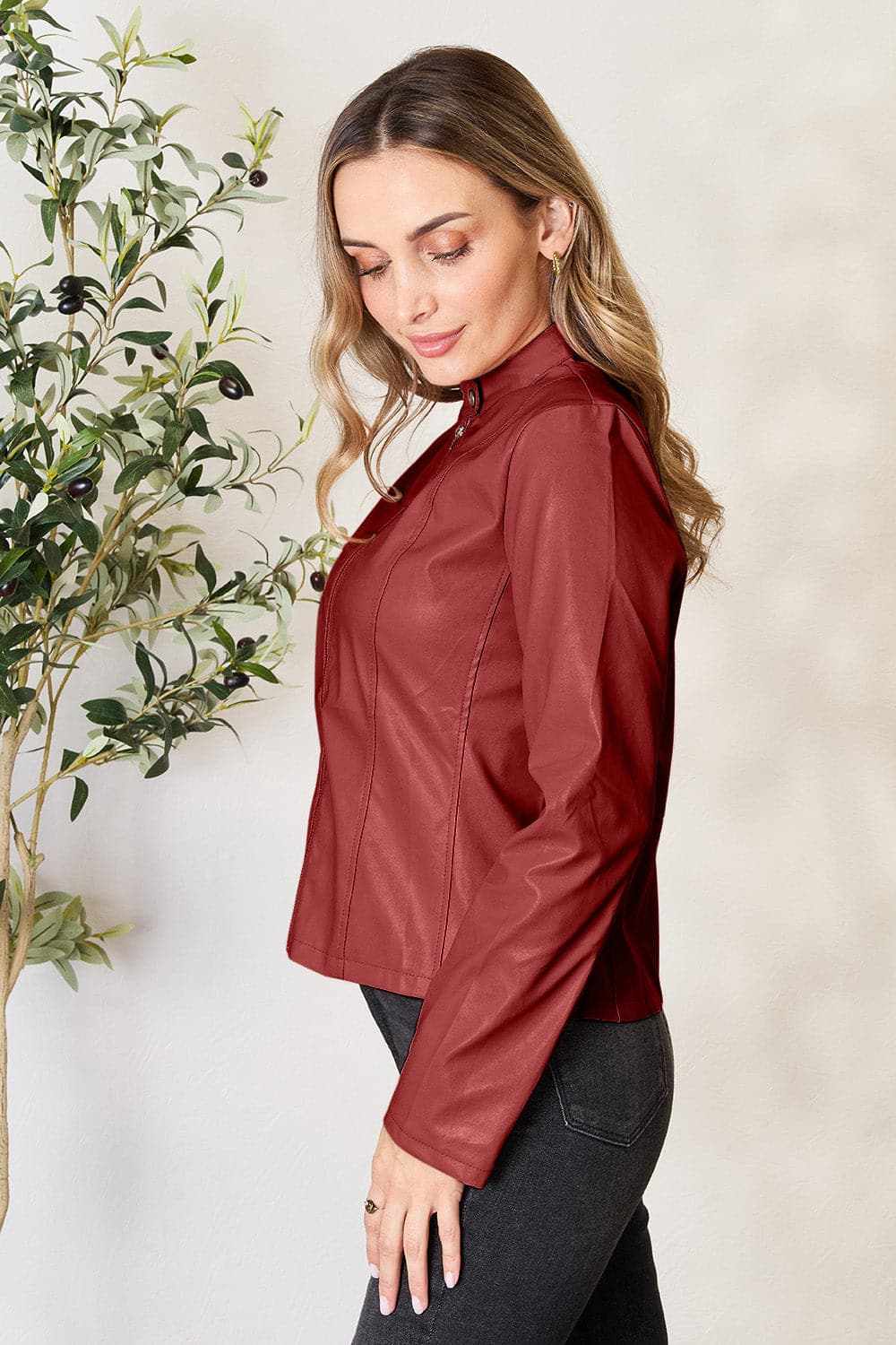 Chic mock neck zip-up jacket - Love Salve 