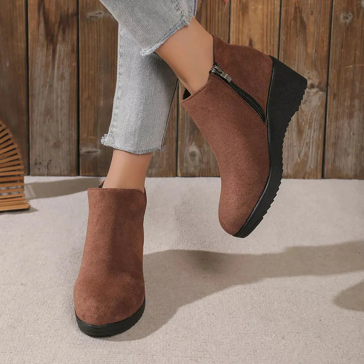 Round Toe Wedge Ankle Boots Simply Love