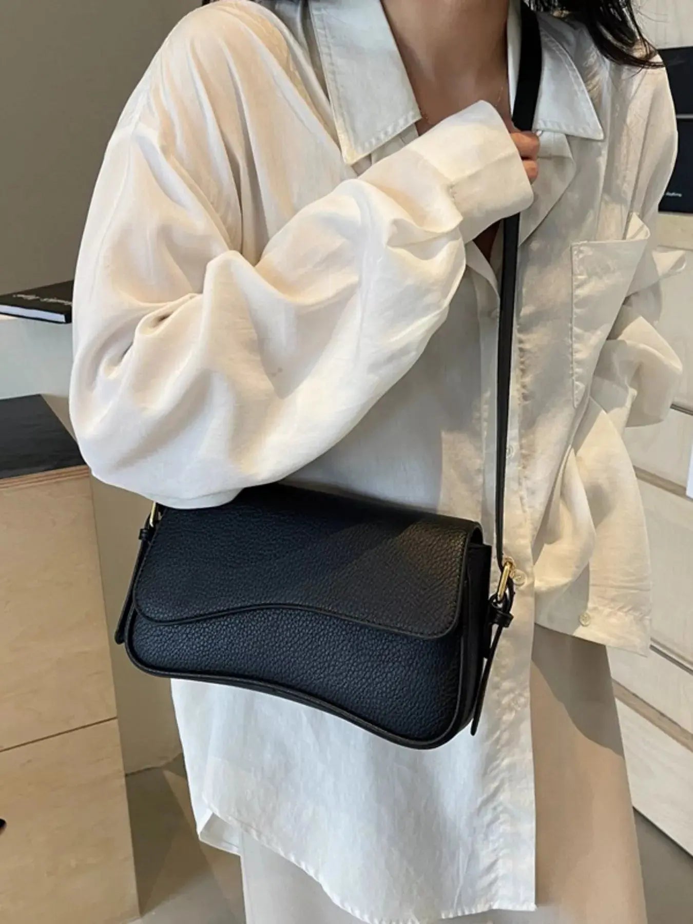 Solid Color Leather Crossbody Bag Simply Love