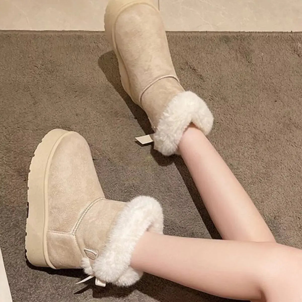 Round Toe Fuzzy Boots Simply Love