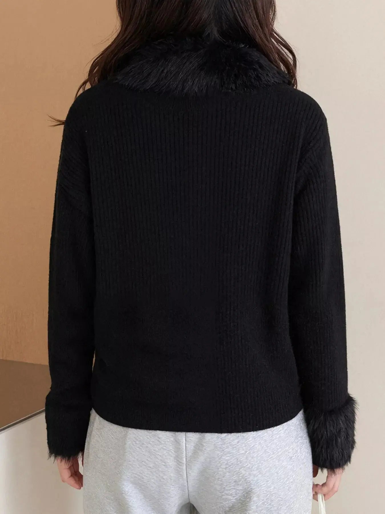 Fluffy Trim Zip-Up Cardigan Simply Love