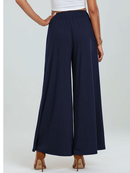 Wide Leg Pants with Pocketed Elastic Waistband