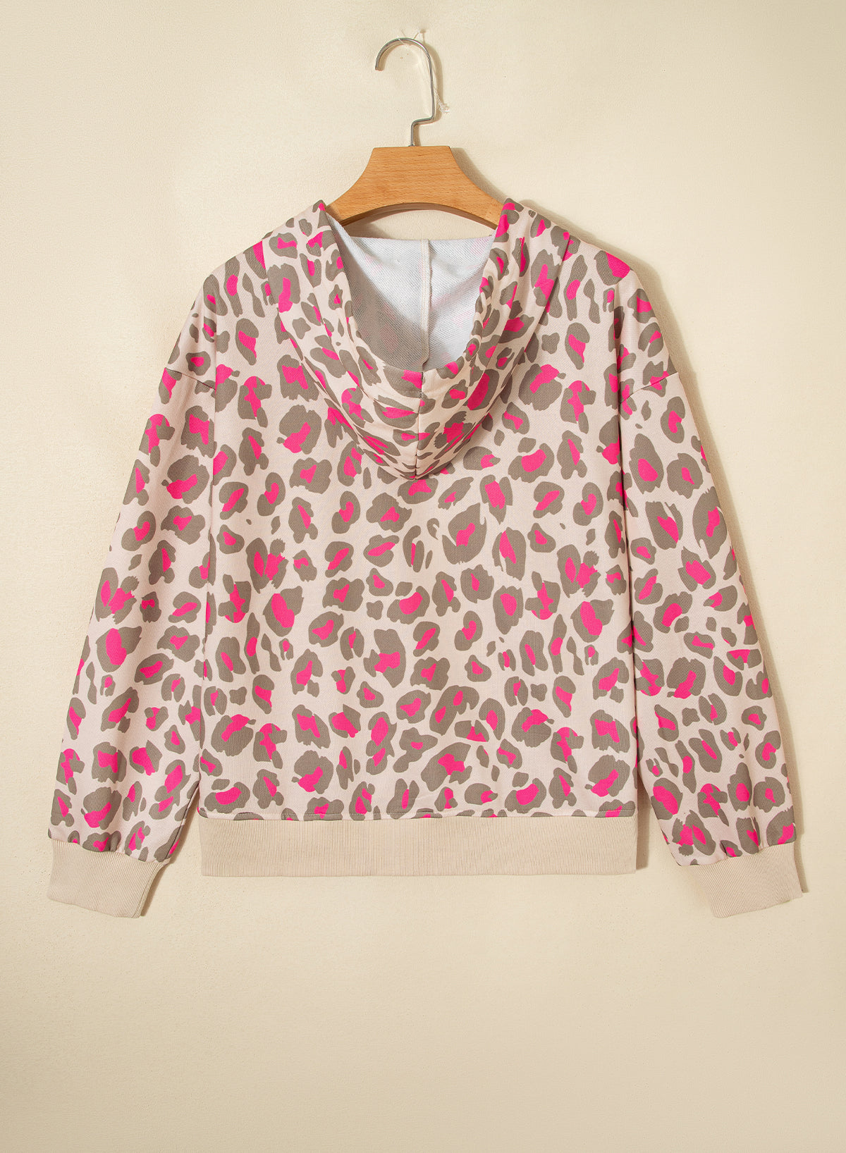 Rose Leopard Print Zip Up Hooded Sweatshirt Cozy Fashion