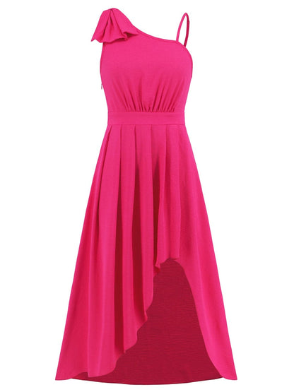 Bow Asymmetrical Neck Sleeveless Dress.