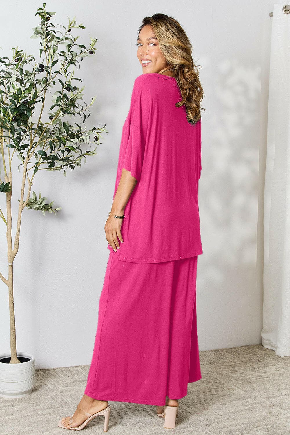 Double Take Full Size Round Neck Slit Top and Pants SetUpgrade Your Style with the Double Take Set
 Step into sophistication with our Double Take Full Size Round Neck Slit Top and Pants Set. This chic and versatile two-pLove Salve Full Size Round Neck Slit Topusa