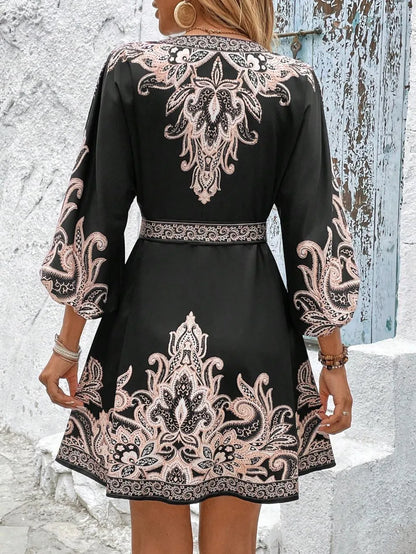 Boho Luxe Paisley Belted Mini Dress