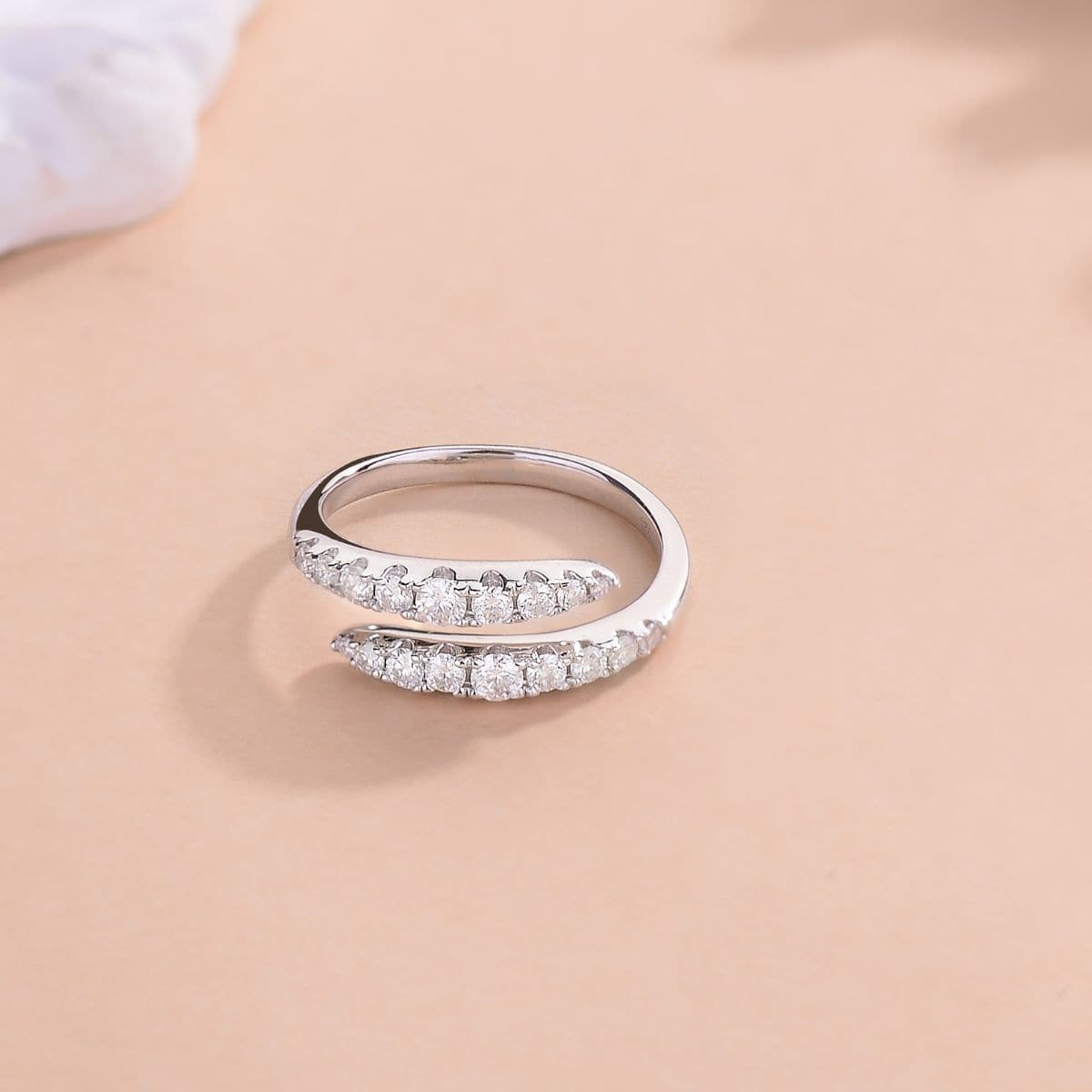 925 Sterling Silver Moissanite Bypass Ring.