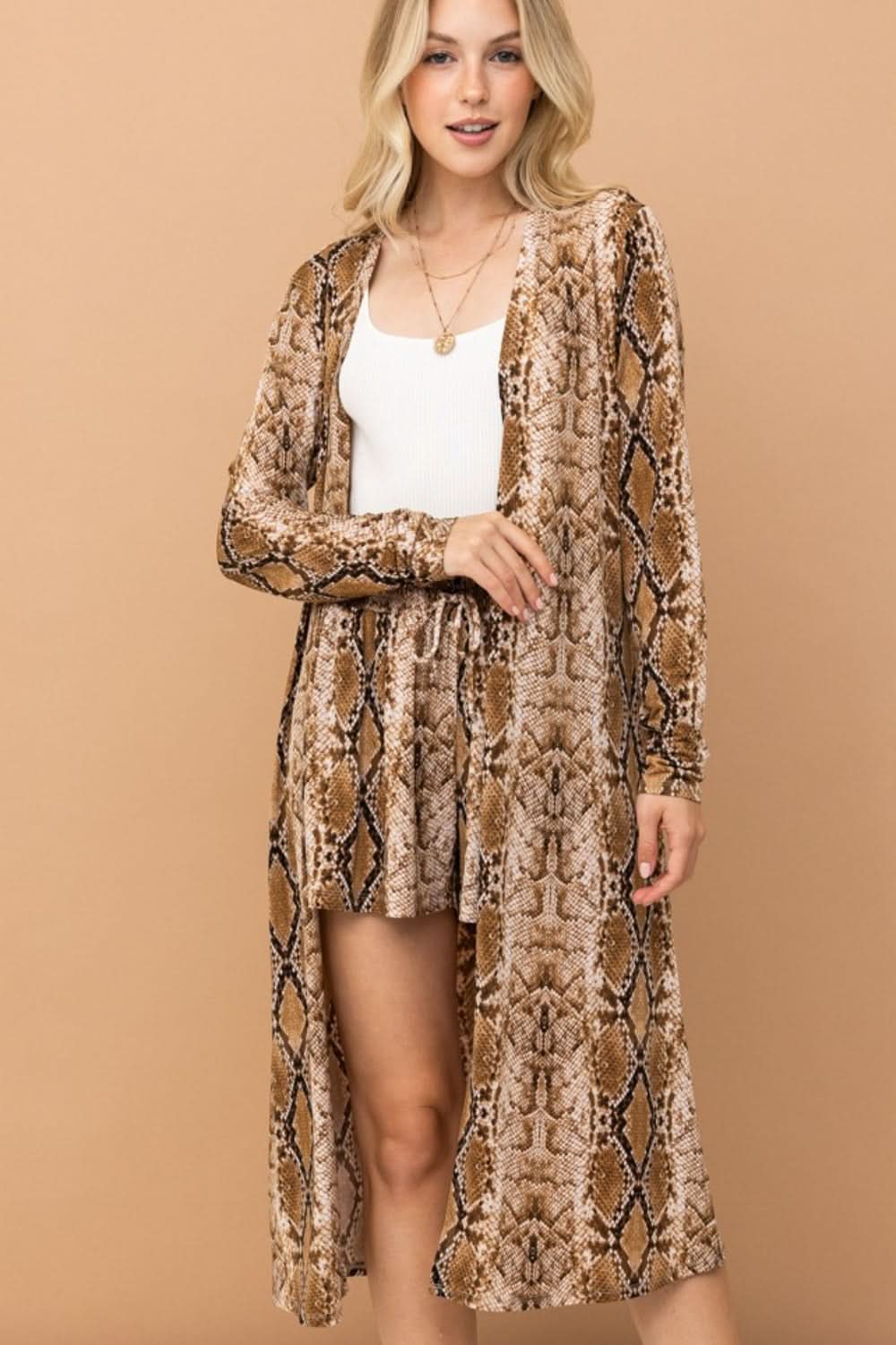 Exotic allure snake print longline cardigan