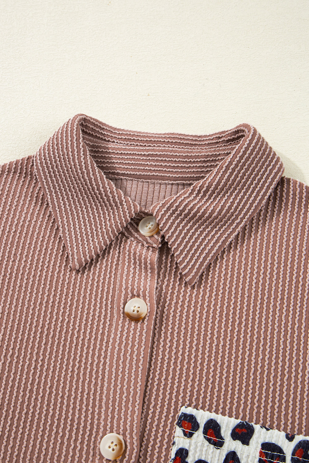 Dark Khaki Leopard Patched Twisted Ribbed Western Casual Shacket Love Salve