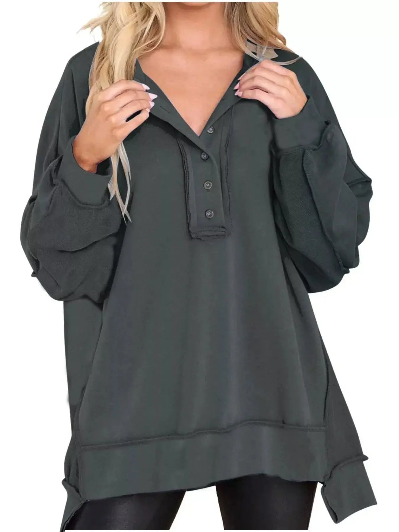 Half Snap Long Sleeve Sweatshirt Simply Love