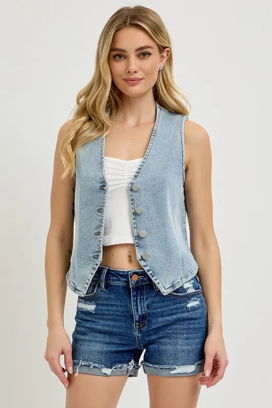 Risen V Neck Button Down Vest - Love Salve 